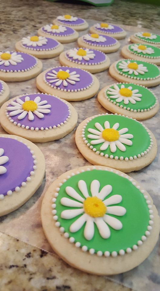 Purple and Green Daisy Cookies Four Oaks Bakery